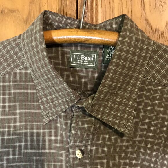 Vintage L.L. Bean Long Sleeve Button Down Brown Plaid Shirt Mens size LT Cotton - Picture 3 of 11